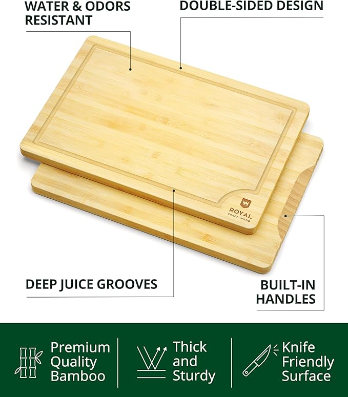 ROYAL CRAFT WOOD Extra Large Cutting Boards for Kitchen Meal Prep & Serving-Bamboo Wood Cutting Board with Deep Juice Groove - Charcuterie & Chopping Butcher Block for Meat - Gadgets Gift (XL 18x12")-Ruum Studio Home