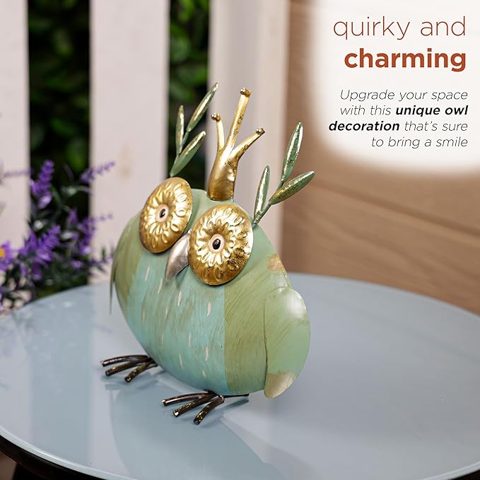 Alpine Corporation MCC808HH Metal Owl Queen, Whimsical Animal Outdoor Décor for Patio, Lawn & Garden, 8"H, Multicolor-Ruum Studio Home