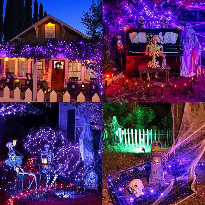 Rotu Halloween Lights Outdoor 114.8 ft 300 LED String Lights with Music Sync Spooky Sounds Halloween Decorations Fairy Lights Indoor Waterproof for Yard Porch Haunted House Decor (Purple)-Ruum Studio Home