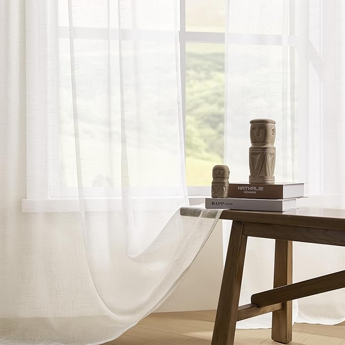 Joydeco Sheer Curtains 72 Inches Long, White Curtains for Living Room 2 Panels Set, Window Curtains Privacy Assured with Light Filtering(W52 x L72 Inch,Pure White)-Ruum Studio Home
