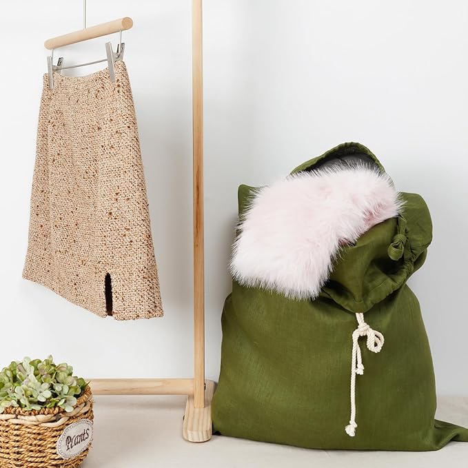 Linen Hanging Laundry Bag, Over The Door Laundry Hamper for Dirty Clothes, Drawstring Closure with Bottom Zipper, Army Green-Ruum Studio Home