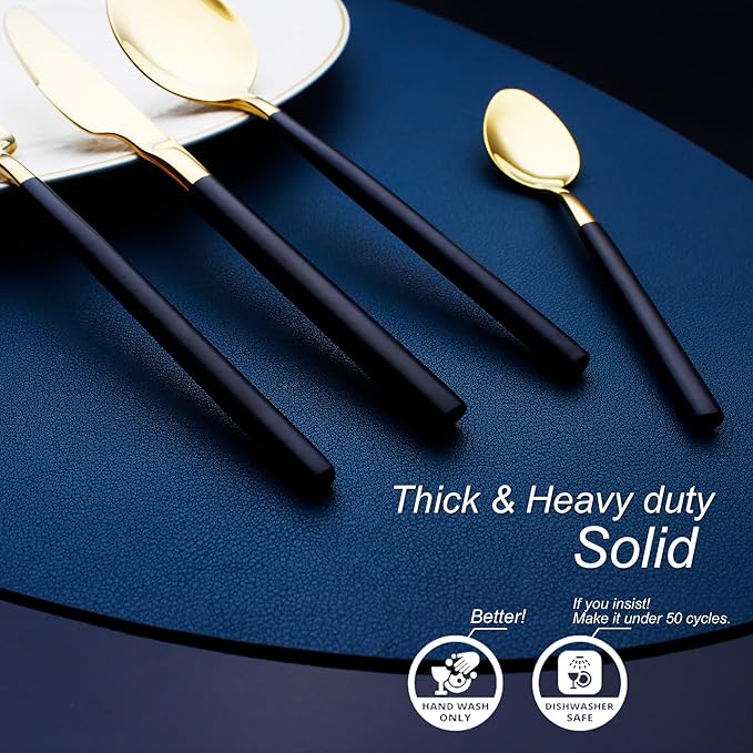 24 Piece Silverware Set For 6 Gold & Matte Black Handle Heavy duty 18/10 Stainless Steel Flatware Set Modern Design Knife/Fork/Spoon Mirror Polished Dishwasher Safe Cutlery Set with Gifts-Ruum Studio Home