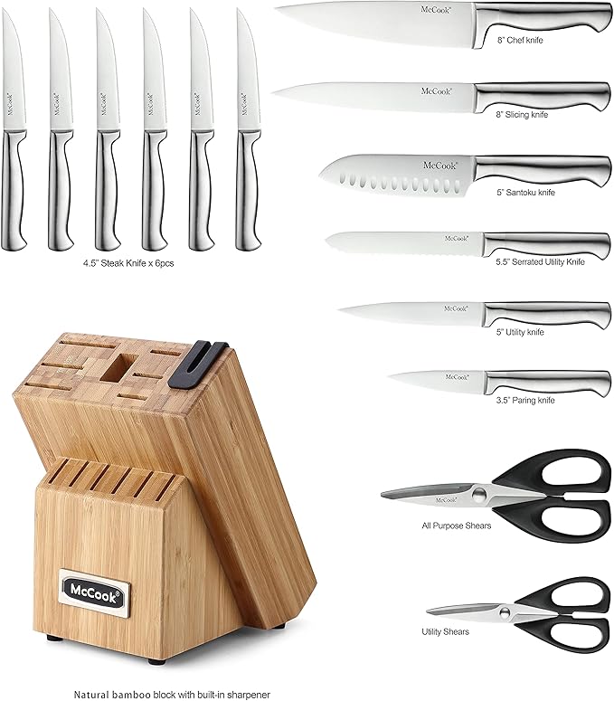 McCook® Knife Sets,German Stainless Steel Knife Block Sets with Built-in Sharpener-Ruum Studio Home