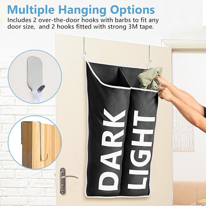 Hanging Laundry Hamper Bag XL 40x22", Space Saving over the Door Storage Bags, Behind the Door Hampers for Dirty Clothes & Wall Mounted Basket for Bathroom, Organizer for Small Room Spaces RV-Ruum Studio Home