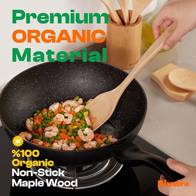 Riveira Maple Wooden Spoons for Cooking Set of 6 – Natural Maple Wooden Cooking Utensils, Wooden Spatula, Wooden Spoon - Premium Quality Wooden Utensil Set for Non-Toxic Cooking-Ruum Studio Home