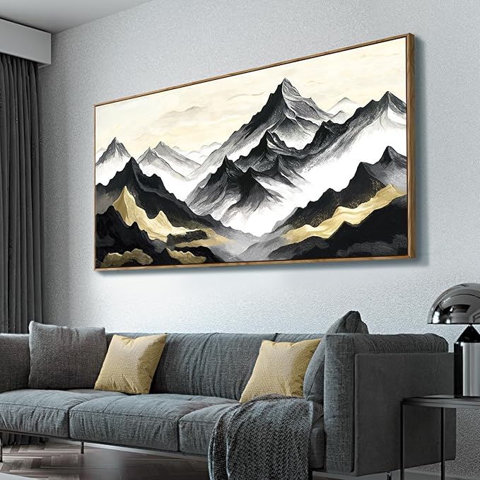 amatop Framed Extra Large Wall Art for Office Abstract Mountain Motivational Canvas Print Black and White Landscape Picture Zen Nature Giant Artwork for Contemporary Living Room Bedroom Decor 58x29 Inch-Ruum Studio Home
