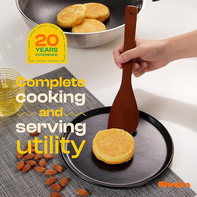 Riveira Premium Brown Bamboo Wooden Spoons for Cooking Set of 6 – Premium Brown Bamboo Wooden Cooking Utensils, Wooden Spatula, Wooden Spoon - Premium Quality Wooden Utensil Set for Non-Toxic Cooking-Ruum Studio Home