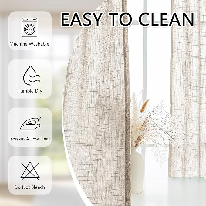 MYSKY HOME Oatmeal Curtains for Living Room, Semi Sheer Curtains & Drapes Light Filtering Farmhouse Country Boho Style Back Tab Draperies for Sliding Glass Door (Customsize, Light Oatmeal)-Ruum Studio Home