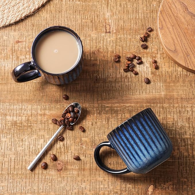 famiware Coffee Mugs Set of 4, Starlight 11 oz Mug Cup Set with Handle for Coffee, Tea, Cocoa, Milk - Ceramic Stoneware Mug Set, Nebulas Blue-Ruum Studio Home