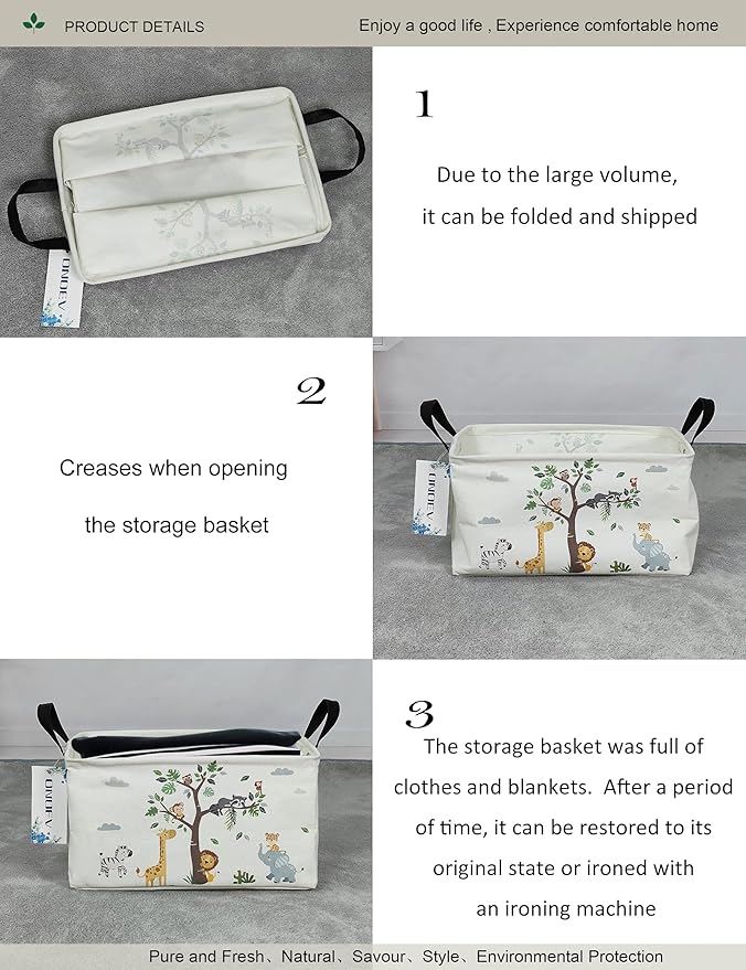Rectangular Folding Laundry Basket,waterproof Canvas Basket,gift basket,Suitable for children's room,Office,Clothes,Toys Storage(Tree Animals)-Ruum Studio Home