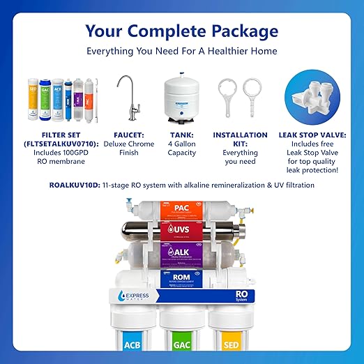 Express Water Reverse Osmosis Alkaline Ultraviolet Water Filtration System – 100 GPD (Deluxe Chrome Faucet)-Ruum Studio Home