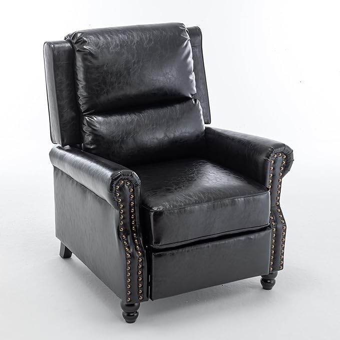 UIXE Pushback Recliner Chair, PU Leather Armchair Push Back Accent Chair for Living Room, Rivet Trim Club Chair Home Theater Overstuffed Single Sofa Bedroom Reading Seat - Black-Ruum Studio Home