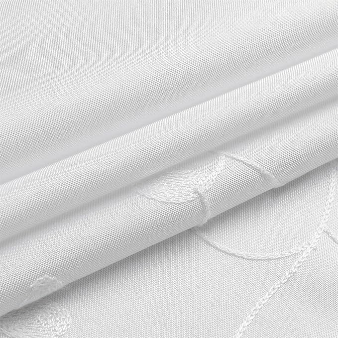 MIUCO Light Filtering Faux Linen Curtains, 84 Inches Long for Bedroom & Living Room, Pure White Floral Embroidered Solid Mix and Match, Semi Sheer Grommet Farmhouse Drapes, 2 Panels Set-Ruum Studio Home