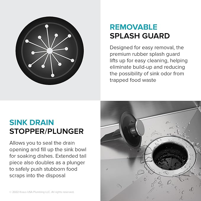 KRAUS WasteGuard 1/3 HP Ultra-Quiet Garbage Disposal with Quick Connect, Kitchen Sink Drain Cover, Power Cord and Flange Included, KWD100-33MBL-Ruum Studio Home