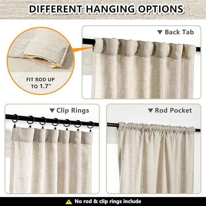 MYSKY HOME Cotton Curtains for Living Room Farmhouse Semi Sheer Light Filtering for Windows, Linen Look Texture Soft Modern Decor Country Style, 50" x 84", Light Oatmeal, 2 Panels-Ruum Studio Home