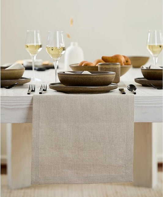 Solino Home Linen Natural Table Runner 132 Inches Long - 100% Pure Linen Extra Long Table Runner 14 x 132 Inch for Fall, Autumn, Thanksgiving - Fete-Ruum Studio Home