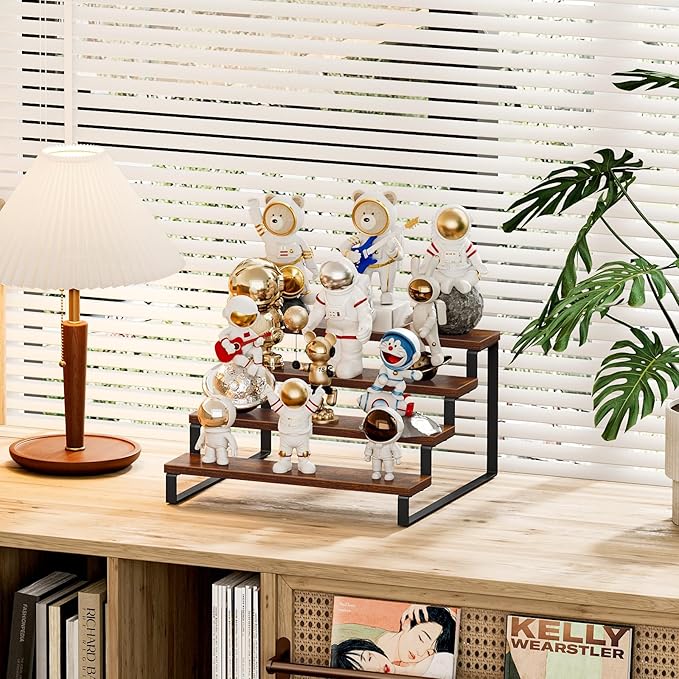 Giikin 4 Tier Spice Rack, Wooden Spice Rack for Countertop, Kitchen Counter Storage Shelves Cupcake Stand Holder Display Stand, Rustic Brown-Ruum Studio Home