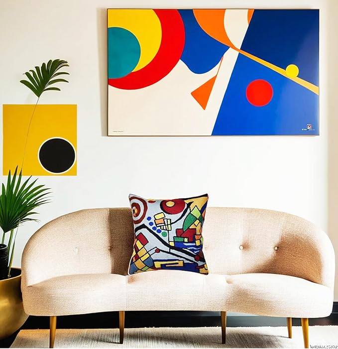 Kandinsky Decorative Pillow Cover Coastal Hand Embroidered Abstract Toss Pillows Farmhouse Chair Cushion Contemporary Pillowsham Mid-Century Chair Cushions Wool Size 18x18-Ruum Studio Home