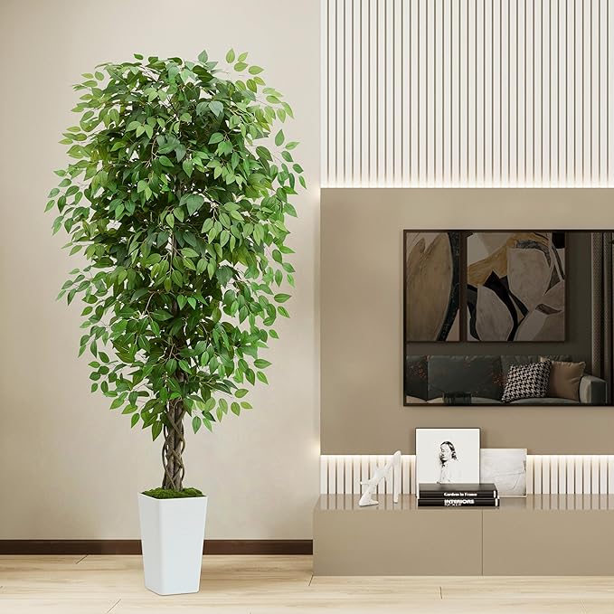 Artificial Ficus Tree 6FT Faux Plants Indoor Tall Fake Plants with White Planter, Green Lifelike Lush Fake Ficus Tree for Home Living Room Bedroom Outdoor Balcony House Office Decor-Ruum Studio Home