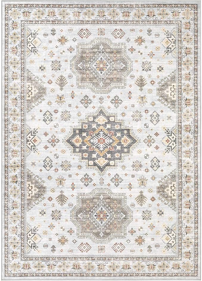 Washable Area Rugs for Living Room -10x12 Neutral Vintage Distressed Floral Farmhouse Boho Large Soft Floor Rug Indoor Non Slip Carpet for Living Room Bedroom Dining Room Office-Blue Brown-Ruum Studio Home