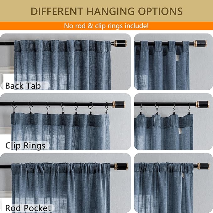 MYSKY HOME Semi Sheer Curtains 84 Inch Length, Living Room Curtains & Drapes Boho Sheer Light Filtering for Sliding Glass Door Windows Soft Elegant Rod Pocket, 100" x 84", Dusty Blue, 1 Panel-Ruum Studio Home