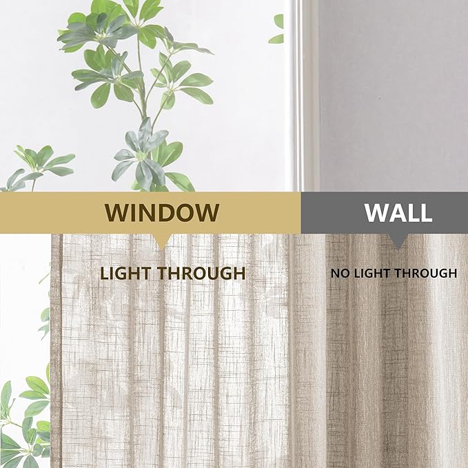 MYSKY HOME Oatmeal Curtains for Living Room, Semi Sheer Curtains & Drapes Light Filtering Farmhouse Country Boho Style Back Tab Draperies for Sliding Glass Door (Customsize, Light Oatmeal)-Ruum Studio Home