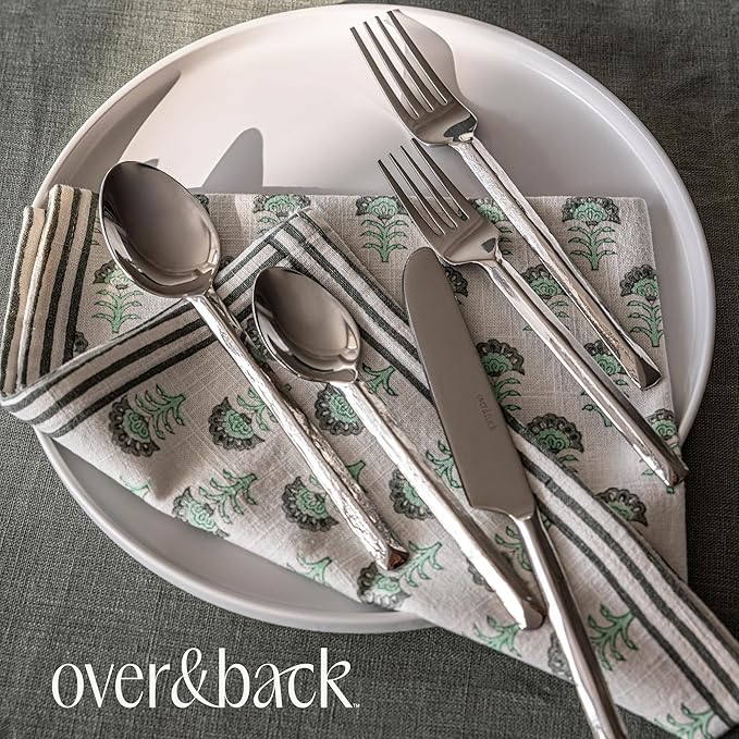 over&back 20pc Hand-Forged Flatware Cutlery Set - Comes with 4 Dinner Forks, 4 Salad Forks, 4 Dinner Knives, 4 Dinner Spoons, and 4 Teaspoons - Dishwasher-Safe - 18/8 Stainless Steel-Ruum Studio Home