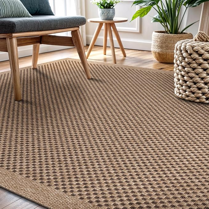 CAMILSON Easy Jute Rug 10x14, Indoor Outdoor Natural Color Fiber Area Rugs for Living Room Patio and Kitchen Rug, Sisal Boho Woven Design, Easy-Cleaning, Washable Outside Carpet Alfombras (10 x 14)-Ruum Studio Home