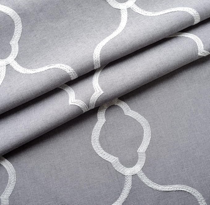 Miuco Moroccan Embroidered Semi Sheer Curtains Faux Linen Grommet Curtain Panels for Bedroom 52 x 95 Inch 2 Panels, Grey-Ruum Studio Home