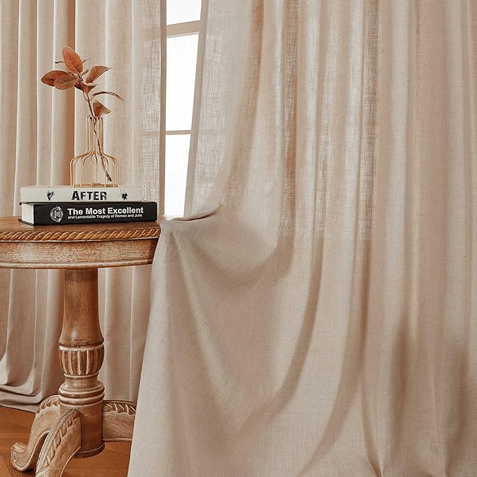 Joydeco Linen Curtains for Living Room,Light Filtering Rod Pocket Back Tab Semi Sheer Drapes Window Long Curtains 72 inches Long Sheer Bliss-Ruum Studio Home