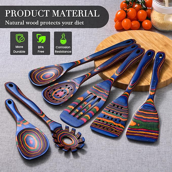 Heat-Resistant Wood Cooking Utensils - 7pc Set, Eco-Friendly, Includes Spatula, Pasta & Slotted Spoons, Essential Kitchen Tool-Ruum Studio Home
