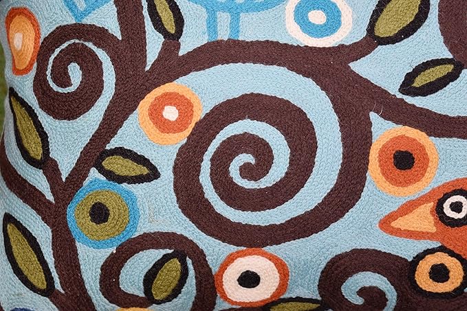 Lumbar Klimt Pillow Cover | Green Birds | Tree of Life | Modern Floral | Outdoor Pillows | Mid Century Chair Cushion | Handmade Wool Size 14x20-Ruum Studio Home