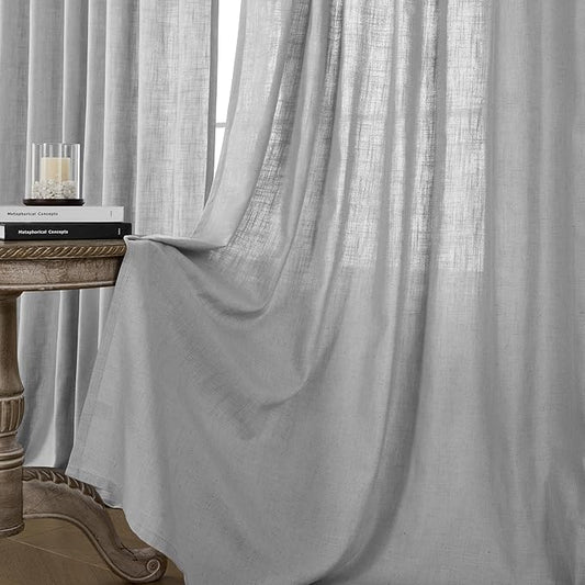 Joydeco Linen Curtains for Living Room,Light Filtering Rod Pocket Back Tab Semi Sheer Drapes Window Long Curtains 120 inches Long Ebony Grey-Ruum Studio Home