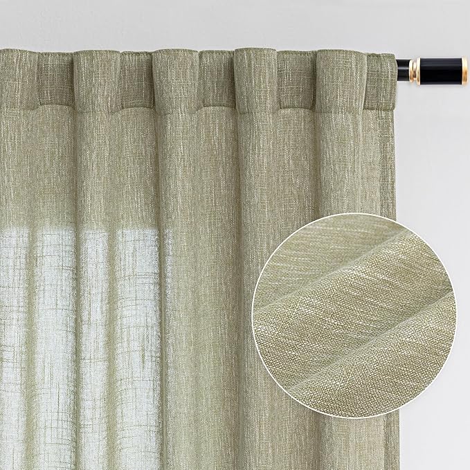 MYSKY HOME Sage Green Living Room Curtains 95 Inches Long Semi Sheer Drapes Light Filtering for Sliding Glass Door Window Treatments Soft Linen Look Country Farmhouse Style, 50" x 95", 2 Pieces-Ruum Studio Home