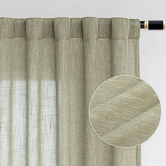 MYSKY HOME Sage Green Living Room Curtains 95 Inches Long Semi Sheer Drapes Light Filtering for Sliding Glass Door Window Treatments Soft Linen Look Country Farmhouse Style, 50" x 95", 2 Pieces-Ruum Studio Home