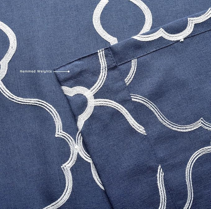 MIUCO Moroccan Embroidery Semi Sheer Curtains Faux Linen Grommet Window Curtains for Living Room 52 x 63 Inch 2 Panels, Navy Blue-Ruum Studio Home