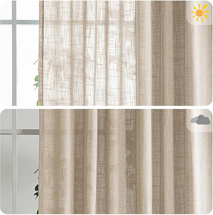 MYSKY HOME Boho Curtains Farmhouse Living Room Curtain Drapes, Light Filtering Semi Soft Cotton Blend Sheer Window Treatments for Sliding Glass Door Doorways, 100" x 90", Light Oatmeal, Set of 1-Ruum Studio Home