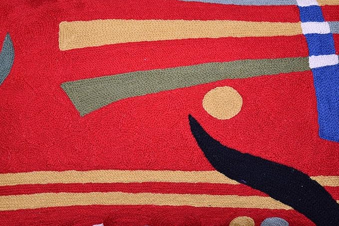 Lumbar Kandinsky Red Abstract Pillow Cover Modern Throw Pillowcase Chair Cushion Contemporary Farmhouse Pillowsham Couch Handembroidered Wool Size 14x20-Ruum Studio Home