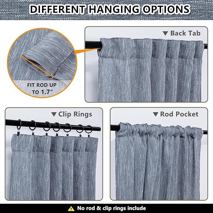 MYSKY HOME Floor Length Curtains Long Panels, Boho Curtains Farmhouse for Living Room Sliding Glass Door, Linen Look Texture Light Filtering, 50" x 95", Dusty Blue, Pack-2-Ruum Studio Home