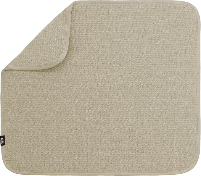 S&T INC. Dish Drying Mat, 16” x 18”, Absorbent Microfiber Kitchen Counter Mat, Dish Drying Pad for Dishes, Utensils, Pots and Pans, Large, Pure Cashmere-Ruum Studio Home