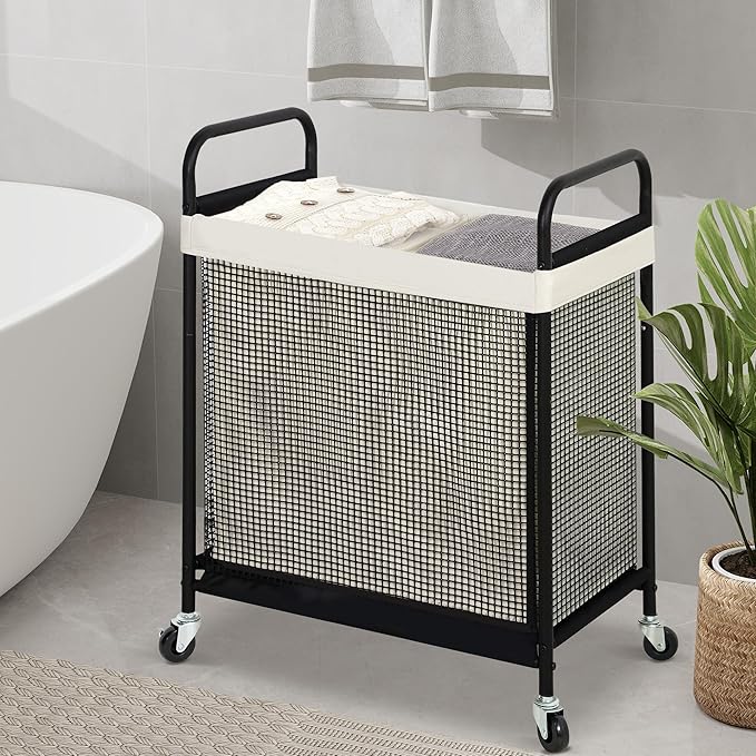 STO STO Laundry Hamper 2 Section, 100L Rolling Laundry Sorter Cart with Removable and Washable Liner Bag, Rolling Clothes Hamper with Metal Handle for Laundry Room and Bedroom-Ruum Studio Home