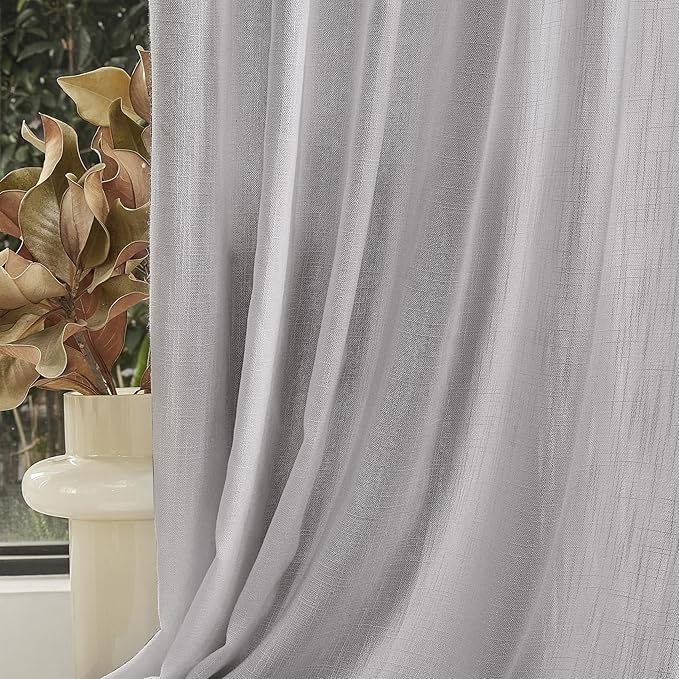 MYSKY HOME Floor Length Curtains Long Panels, Boho Curtains Farmhouse for Living Room Sliding Glass Door, Linen Look Texture Light Filtering, 50" x 95", Light Grey, Pack-2-Ruum Studio Home