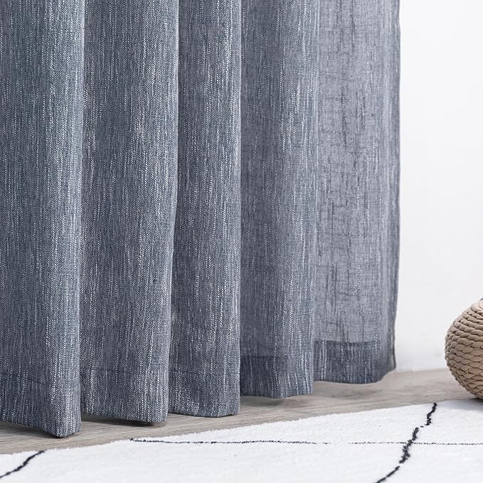 MYSKY HOME Floor Length Curtains Long Panels, Boho Curtains Farmhouse for Living Room Sliding Glass Door, Linen Look Texture Light Filtering, 50" x 95", Dusty Blue, Pack-2-Ruum Studio Home