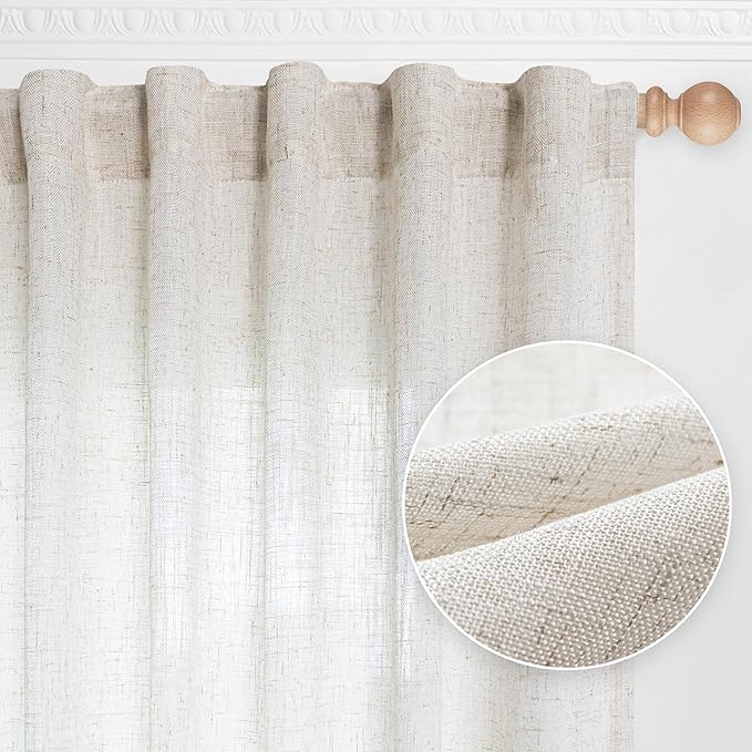 MYSKY HOME Boho Curtains 72 Inch Length, Linen Blend Drapes for Window Decoration French Door Curtain Panels Privacy Shade Burlap Farmhouse Rustic Style for Doorways, 50" x 72", Linen, 2 Panels-Ruum Studio Home