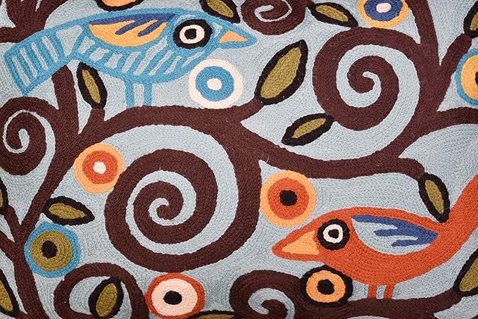 Lumbar Klimt Pillow Cover | Green Birds | Tree of Life | Modern Floral | Outdoor Pillows | Mid Century Chair Cushion | Handmade Wool Size 14x20-Ruum Studio Home