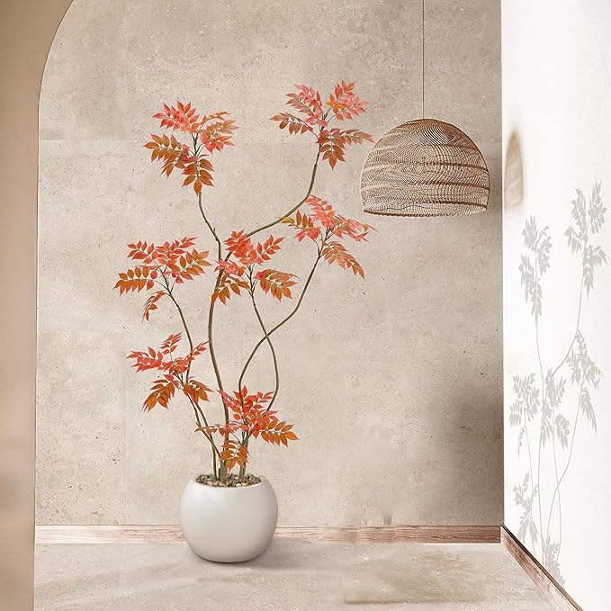 Artificial Mahonia Fortunei Tree 6ft,Tall Fake Plant Artificial Sumac Tree, Faux Plants Indoor Fake Plants Decor with Pots for Home Office Bathroom Bedroom Living Room Decorations Housewarming-Ruum Studio Home