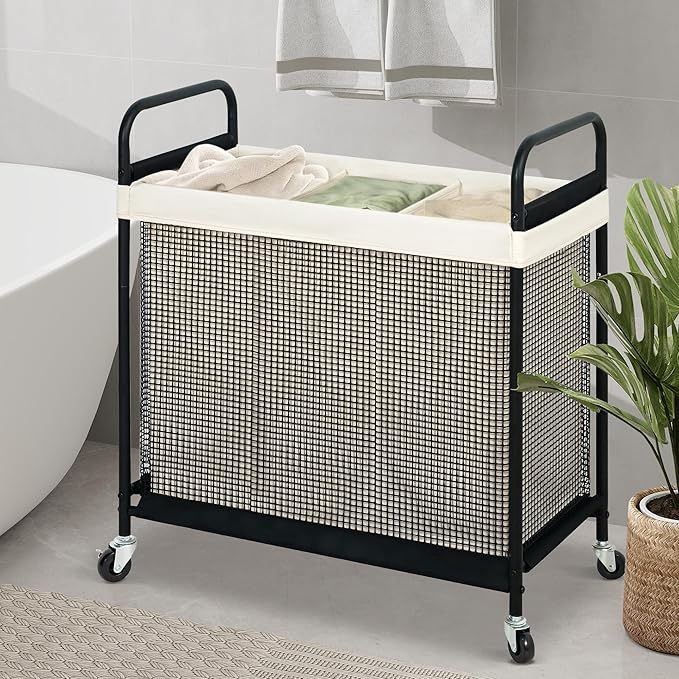 STO STO Laundry Hamper 3 Section, 120L Rolling Laundry Sorter Cart with Removable and Washable Liner Bag, Rolling Clothes Hamper with Metal Handle for Laundry Room and Bedroom-Ruum Studio Home