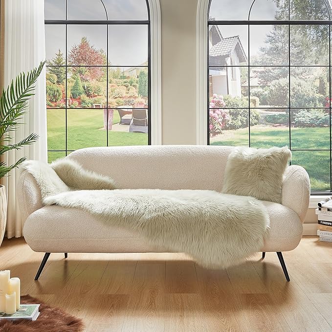 AMTOVO Faux Sheepskin Rug, Light Grey Ultra Soft Fluffy Shag Area Rug, 2 x 6 ft Faux Fur Rug for Bedroom Sofa Throw Cushion Room Decor, Sheepskin-Ruum Studio Home