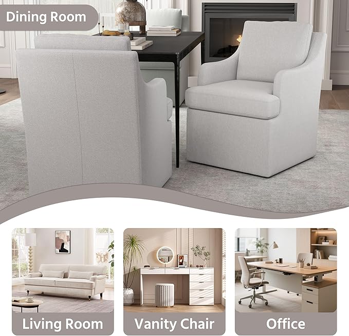 VKNOW Upholstered Dining Chairs Set of 4, Modern Kitchen Chairs Dinner Chairs with 4 Casters, Linen Armchair for Bedroom Reading Room Living Room, Light Grey-Ruum Studio Home