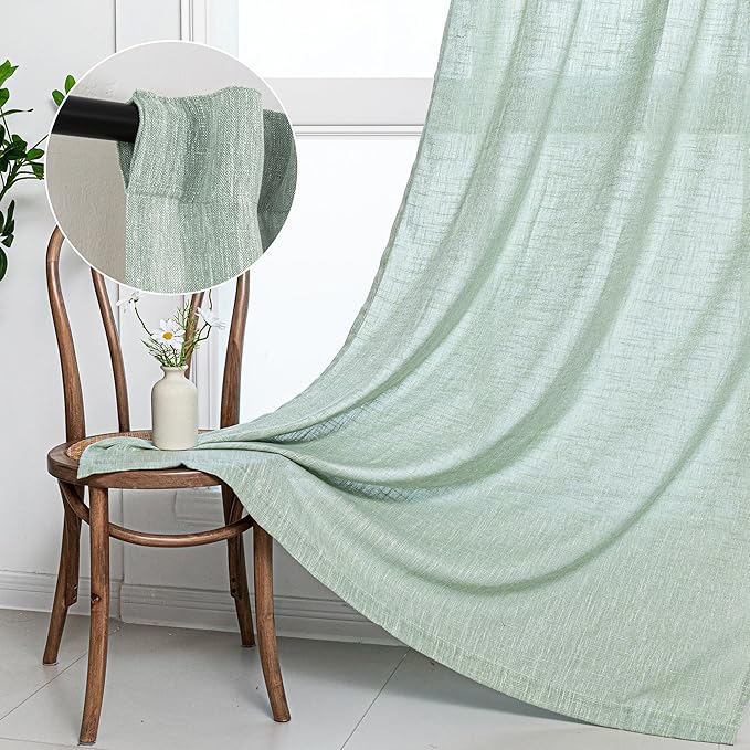 MYSKY HOME Living Room Curtains 84 Inches Long Semi Sheer Light Filtering Privacy Drapes for Bedroom Rod Pocket Textured Boho Home Decor, Backdrop Curtain for Parties, 50" x 84", Aqua, 2 Panels-Ruum Studio Home